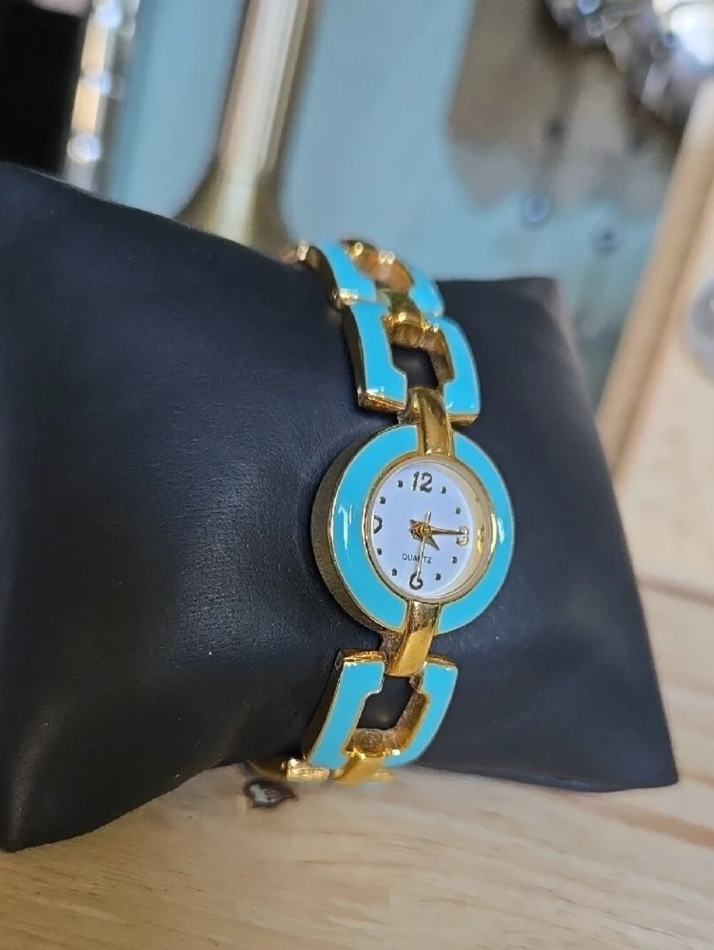 Gold-Tone Bracelet Watch with Turquoise Enamel Accents